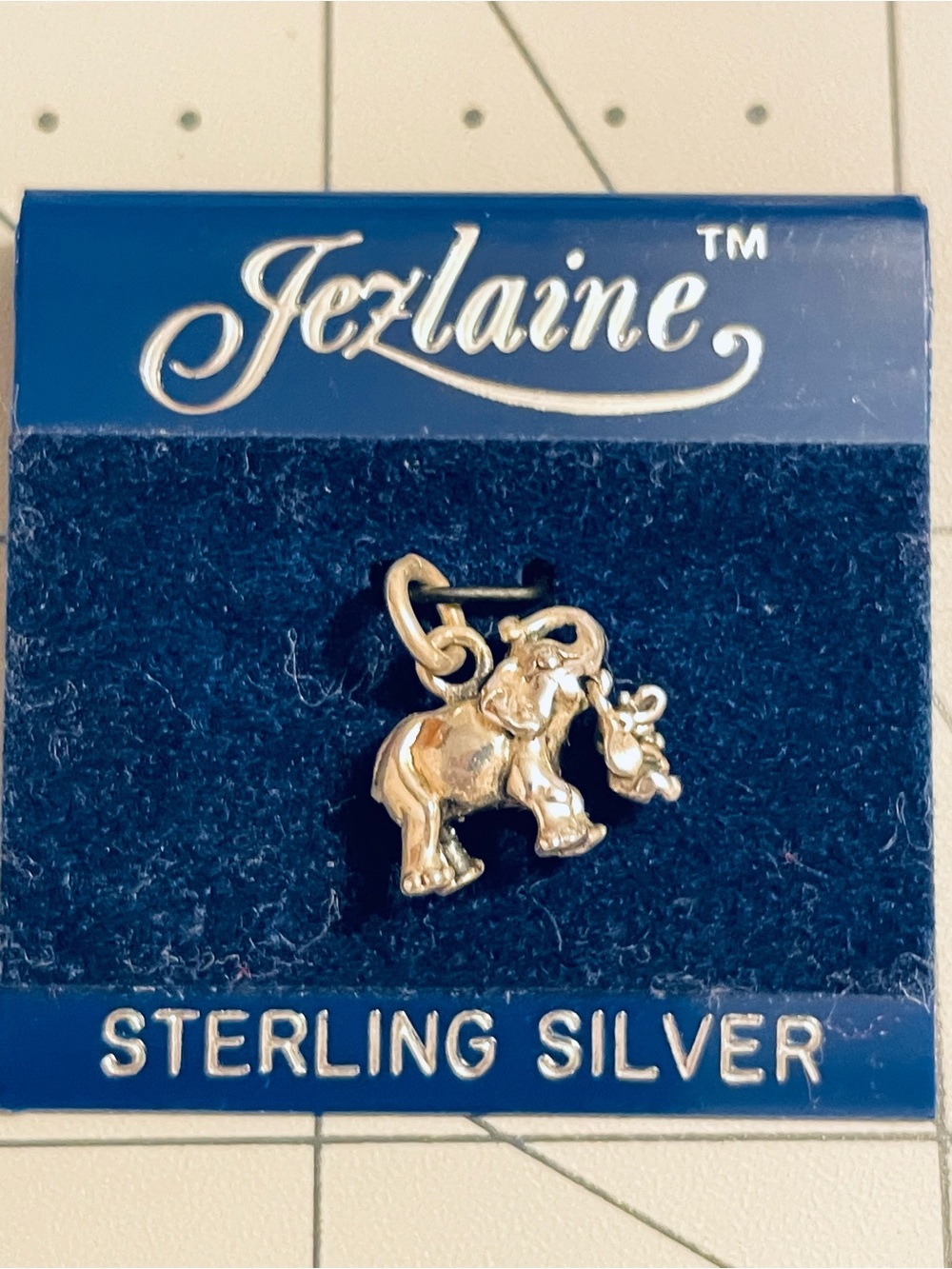 Vintage Jezlaine Sterling Silver Elephant Charm with Baby Elephant - New Mexico